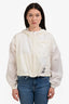 Prada 2020 White Re-Nylon Logo Plaque Cinched Hem Crop Hooded Windbreaker Size 36