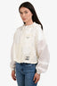 Prada 2020 White Re-Nylon Logo Plaque Cinched Hem Crop Hooded Windbreaker Size 36