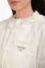 Prada 2020 White Re-Nylon Logo Plaque Cinched Hem Crop Hooded Windbreaker Size 36