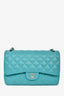 Pre-Loved Chanel™ 2014 Turquoise Lambskin Jumbo Double Flap Shoulder Bag