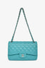 Pre-Loved Chanel™ 2014 Turquoise Lambskin Jumbo Double Flap Shoulder Bag