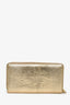 Gucci Gold Leather Embossed Long GG Zip Wallet