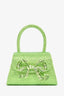 Self-Portrait Green Silk 'The Bow' Embellished Mini Top Handle Bag With Strap