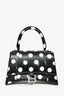 Balenciaga Black/White Leather Polk-a-Dot Small 'Hourglass' Top Handle Bag