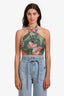 Erdem Green Floral Linen Cropped Wrap Top Size 6 US