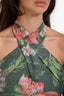 Erdem Green Floral Linen Cropped Wrap Top Size 6 US