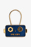 Prada Blue Saffiano Gold Rectangular Robot Keychain