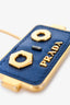 Prada Blue Saffiano Gold Rectangular Robot Keychain