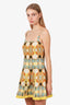 Alexis Yellow/Blue Linen Beaded Detailed Mini Dress Size XS