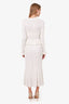 Self Portrait White Ribbed With Gold Tone Hardware Long Sleeve Maxi Dress Size M