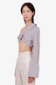 Fendi Grey/White Striped Cropped Ruched Blouse Size 40