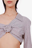 Fendi Grey/White Striped Cropped Ruched Blouse Size 40