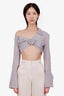 Fendi Grey/White Striped Cropped Ruched Blouse Size 40