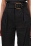 Veronica Beard Black Linen Pleated Straight Leg Pants With Belt Detail Size 2