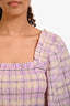 Ganni Pink Checked Smocked Seersucker Top Size 40