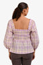 Ganni Pink Checked Smocked Seersucker Top Size 40