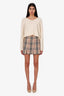 Burberry Beige Wool Nova Check Pleated Mini Skirt Size 6
