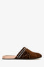 Gucci Brown Velvet GG Supreme Crystal Embellished Mules Size 37
