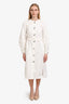 Tibi White Cotton/Linen Silver Button Down Belted Midi Dress Size 2