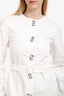 Tibi White Cotton/Linen Silver Button Down Belted Midi Dress Size 2