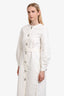 Tibi White Cotton/Linen Silver Button Down Belted Midi Dress Size 2