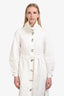Tibi White Cotton/Linen Silver Button Down Belted Midi Dress Size 2
