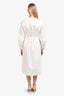 Tibi White Cotton/Linen Silver Button Down Belted Midi Dress Size 2