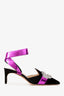 Giannico Black Suede Purple Satin Crystal Embellished Mule Heels Size 37