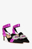 Giannico Black Suede Purple Satin Crystal Embellished Mule Heels Size 37