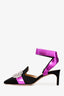 Giannico Black Suede Purple Satin Crystal Embellished Mule Heels Size 37