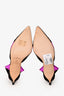 Giannico Black Suede Purple Satin Crystal Embellished Mule Heels Size 37