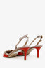 Valentino Red/Beige Patent Leather Rockstud Slingback Sandals Size 37