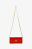 Prada Red Lacca Vitello Move Leather Wallet on Chain Clutch Bag