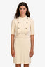 Gucci Cream Ribbed Short Sleeve Midi Dress With Silver Buttons Size L