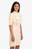 Gucci Cream Ribbed Short Sleeve Midi Dress With Silver Buttons Size L