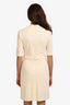 Gucci Cream Ribbed Short Sleeve Midi Dress With Silver Buttons Size L