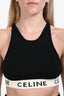 Celine Black Cotton Rib Knit White Logo Tape Crop Tank Top Size L