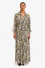 L'Agence Light Green Silk Floral Print Leopard Button Down Maxi Dress Size L
