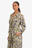 L'Agence Light Green Silk Floral Print Leopard Button Down Maxi Dress Size L