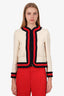 Gucci Cream Silk/Cotton Blend Cropped Web Trim Jacket Size 38