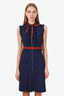Gucci Navy Ruffled Wed Trim Sleeveless Midi Dress Size XS