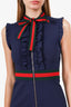 Gucci Navy Ruffled Wed Trim Sleeveless Midi Dress Size XS