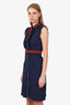 Gucci Navy Ruffled Wed Trim Sleeveless Midi Dress Size XS