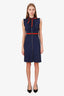 Gucci Navy Ruffled Wed Trim Sleeveless Midi Dress Size XS