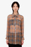 Burberry Plaid Sheer Silk Blouse With Tie Size 10