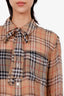 Burberry Plaid Sheer Silk Blouse With Tie Size 10
