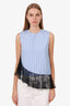 JW Anderson Blue/White/Black Lace & Striped Sleeveless Blouse Size 4