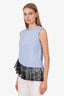 JW Anderson Blue/White/Black Lace & Striped Sleeveless Blouse Size 4