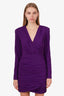 Ronny Kobo Purple Ruched Long Sleeve Mini Dress With Shoulder Pads Size S
