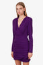 Ronny Kobo Purple Ruched Long Sleeve Mini Dress With Shoulder Pads Size S
